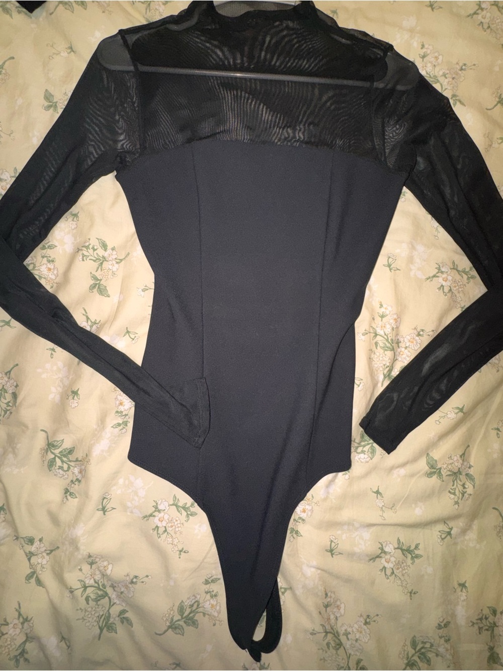 Abercrombie & Fitch Black Mesh Long-Sleeve One-Piece Bodysuit